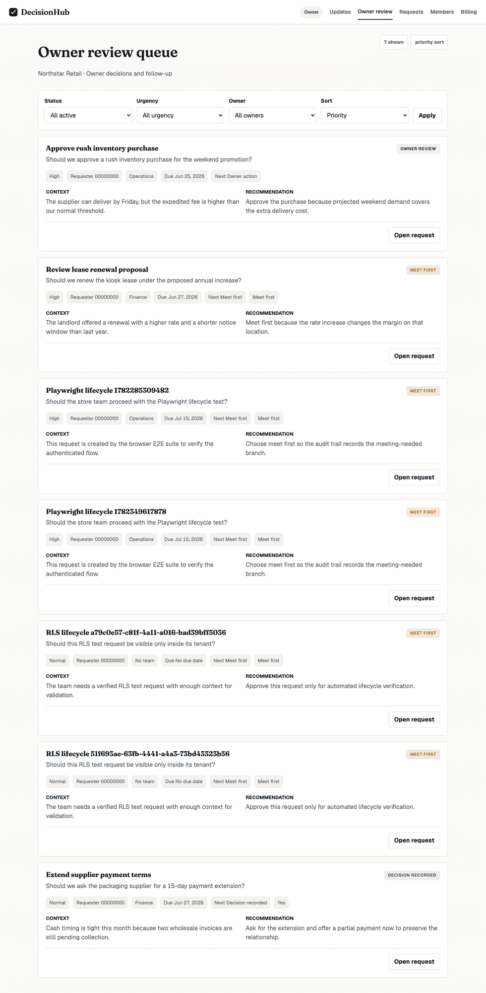 DecisionHub owner review queue
